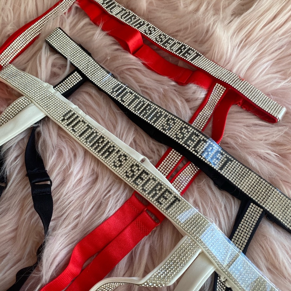 Black white red rhinestone garter belts